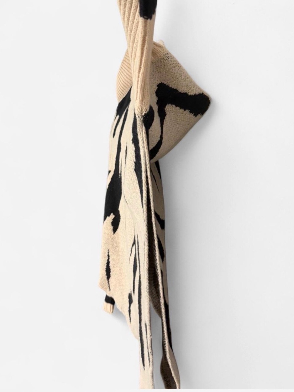 Poncho Sweater - Women's cardigan XL 1X tan black cream mock neck turtleneck 0X - Picture 4 of 9